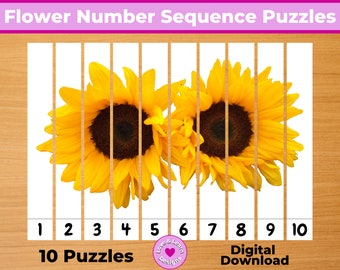 Flower Number Sequence Puzzles| Child Inspired Printables| Digital Download| Montessori, Homeschool, Preschool, PreK, Kindergarten