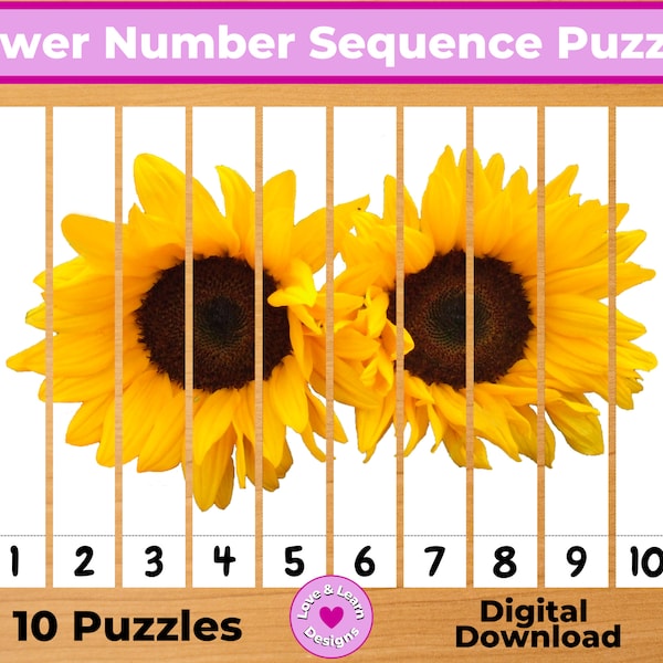 Flower Number Sequence Puzzles| Child Inspired Printables| Digital Download| Montessori, Homeschool, Preschool, PreK, Kindergarten