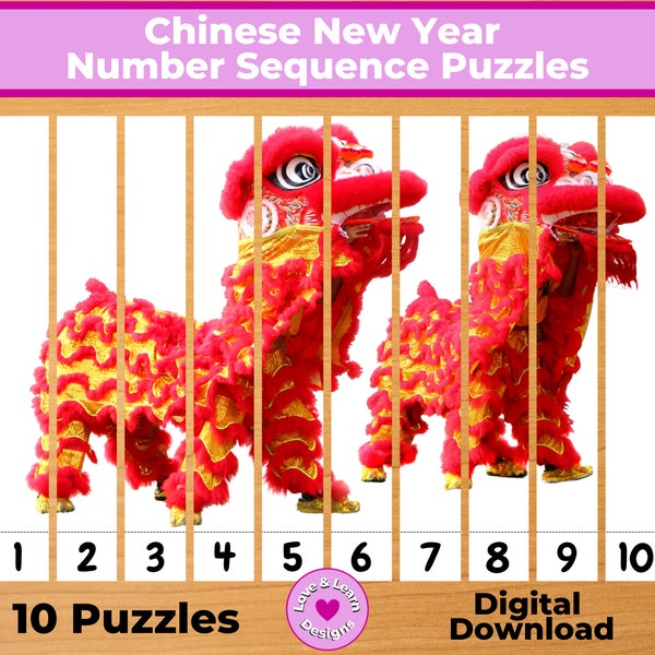 Chinese New Year Number Sequence Puzzles| Child Inspired Printables| Digital Download| Montessori, Homeschool, Preschool, PreK, Kindergarten