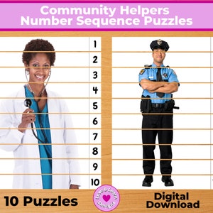 Community Helpers Number Sequence Puzzles| Child Inspired Printables| Digital Download| Montessori, Homeschool, Preschool, Kindergarten