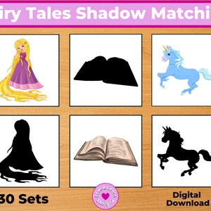 おとぎ話の影絵カード| 子ども向けの印刷物| デジタルダウンロード| モンテッソーリ、ホームスクール、幼稚園、就学前、幼稚園