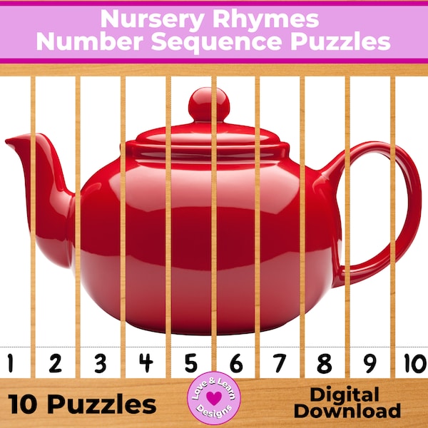 Nursery Rhymes Number Sequence Puzzles| Child Inspired Printables| Digital Download| Montessori, Homeschool, Preschool, Kindergarten