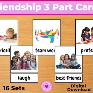Vriendschap 3-delige kaarten| Kind geïnspireerd Printable| Digitaal downloaden| Montessori, Homeschool, Kleuterschool, PreK, Kleuterschool, School