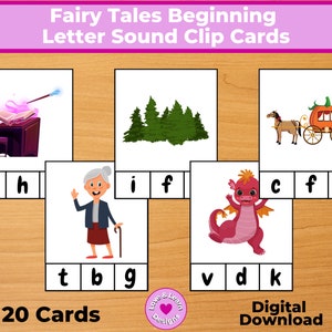 Cuentos de hadas que comienzan con tarjetas de clip de sonido de letras / Descarga digital imprimible inspirada en niños / Montessori, educación en el hogar, preescolar, jardín de infantes