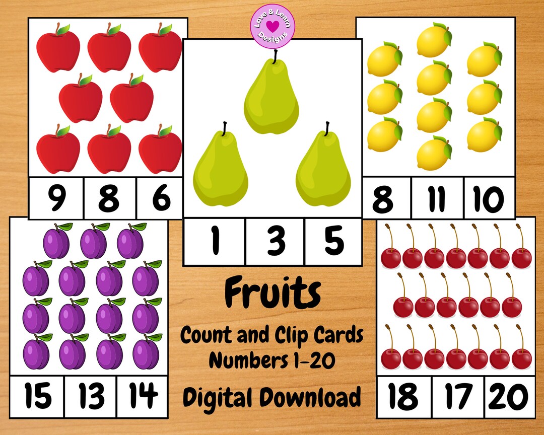 Fruits Count and Clip Cards Printable Digital Download - Etsy