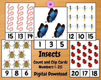 Insects Count and Clip Cards| Printable Digital Download| Montessori, Homeschool, Preschool, PreK, Kindergarten