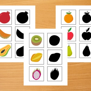 Fruits Shadow Matching Cards Printable Digital Download Montessori