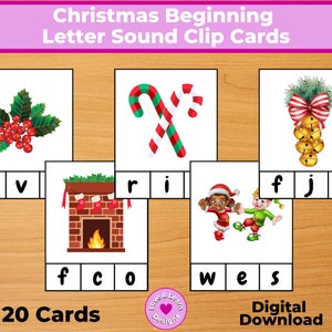 Tarjetas de clip de sonido de carta inicial de Navidad / Descarga digital imprimible inspirada en niños / Montessori, escuela en el hogar, preescolar, jardín de infantes