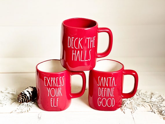Rae Dunn red Christmas mugs