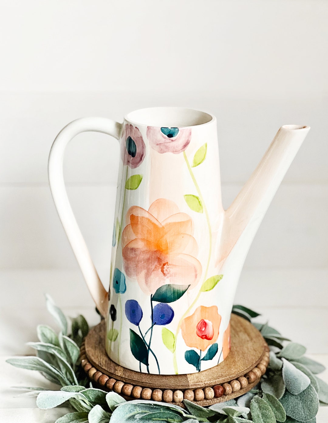 Farval Floral Ceramic Water Pitcher Etsy