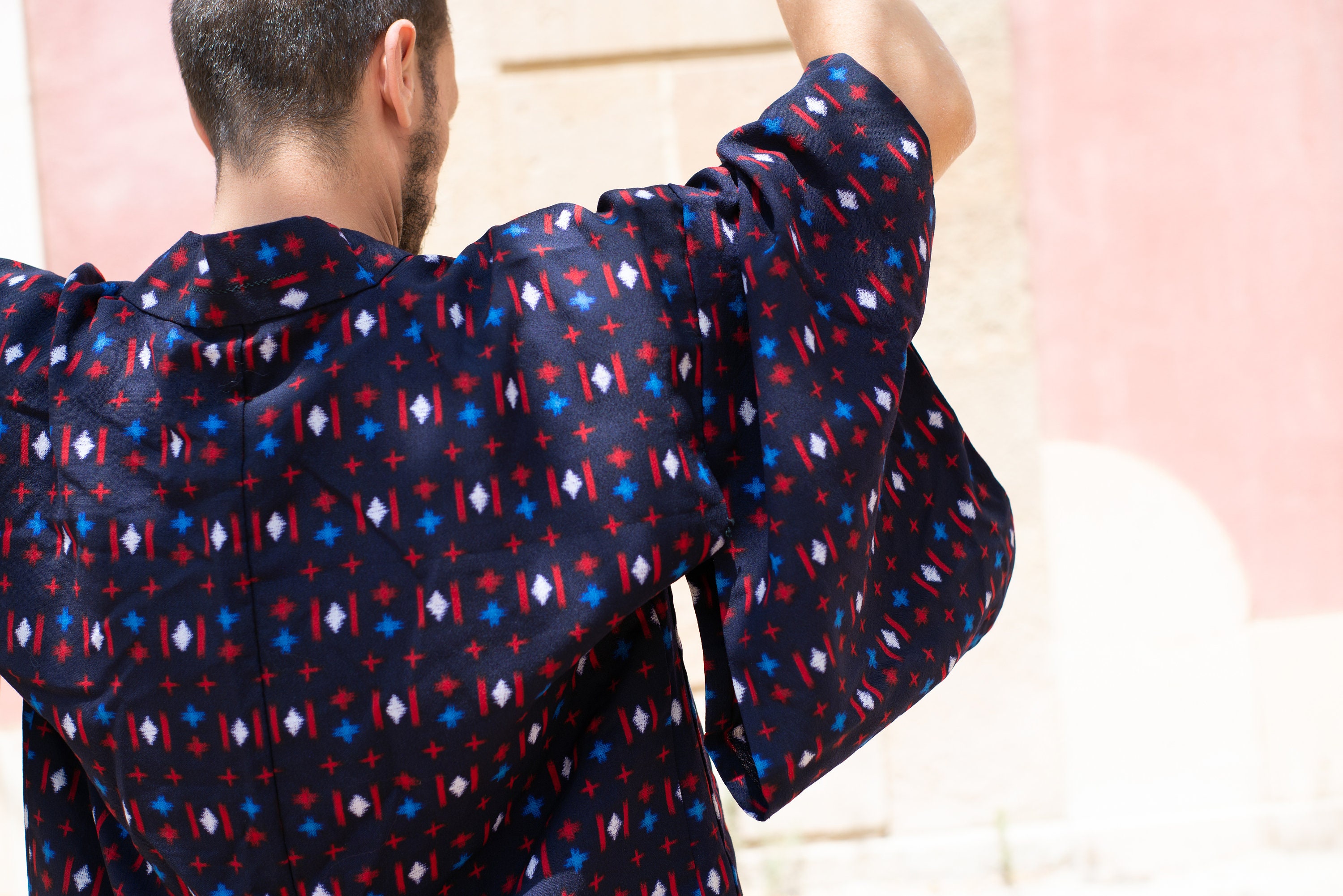 Red and Blue Geometric Kimono Etsy