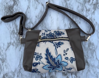 blue grey handbag