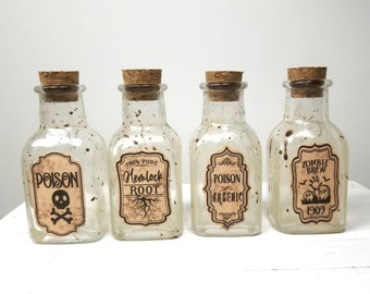 Halloween Apothecary Bottle, Faux Distressed Medicine Jar, Tiered Tray Decor