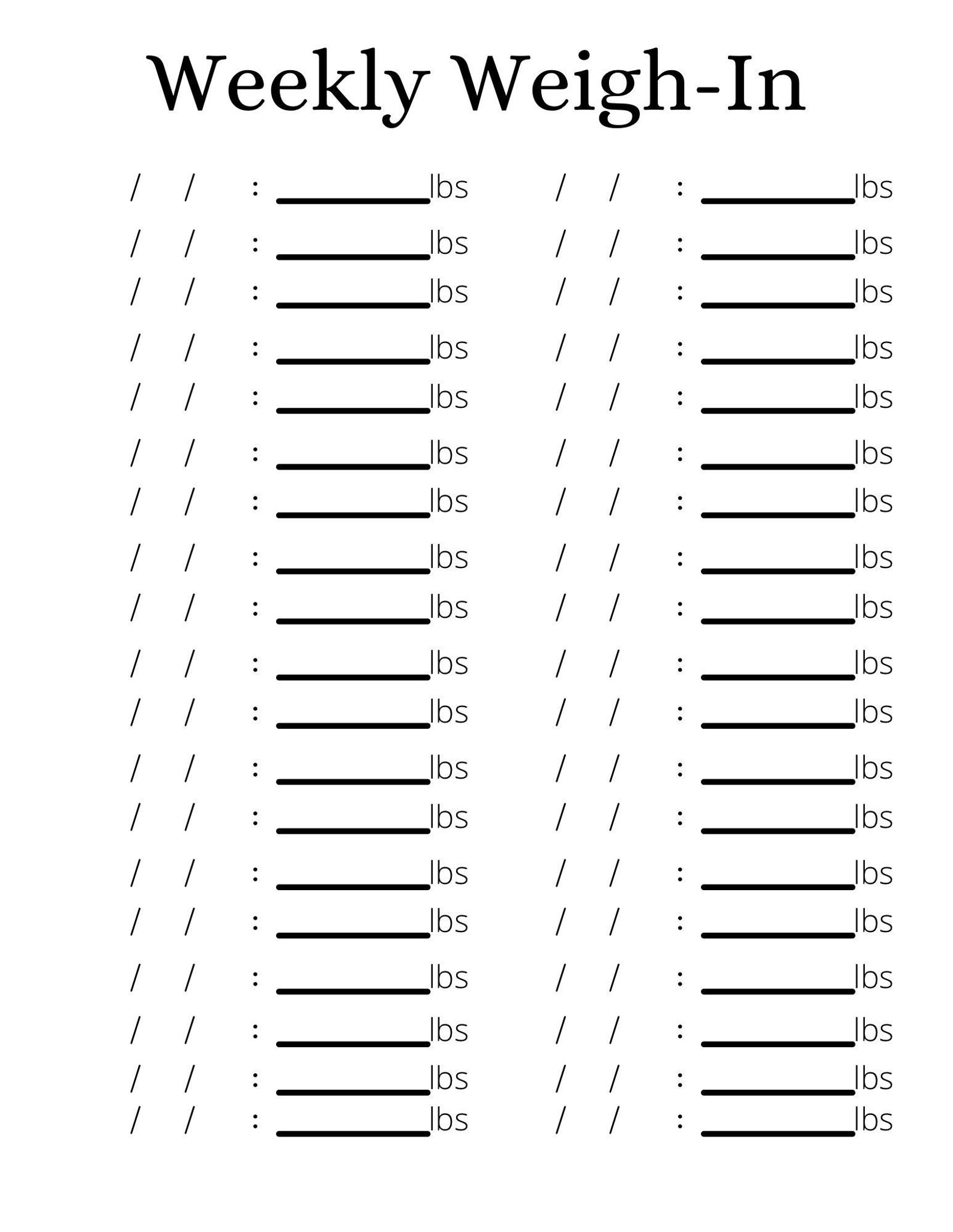 Weekly Weigh in Weight Loss Log PDF Digital Download Planner Etsy