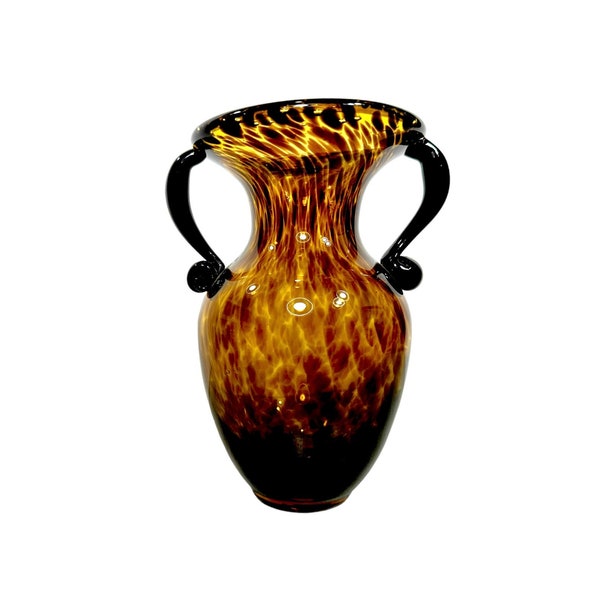 Vintage Blown Glass Tortoise Shell Urn Vase