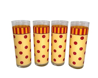 Vintage Gail Pittman "Siena" Highball Glasses Yellow/Red Polka Dot Stripe - 4