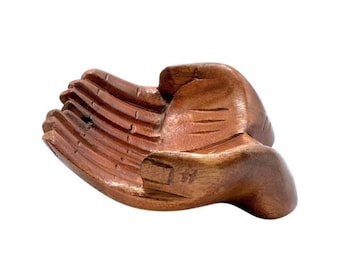 Hand-Carved Wooden Decorative Bowl In Unique Hand Shape Design