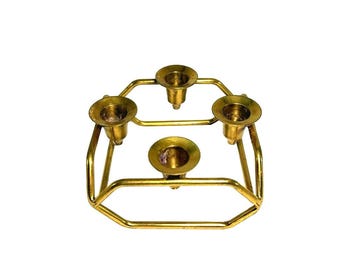 Vintage Geometric Brass 4-Taper Candle Holder Minimalist Table Decor