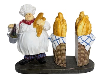 French Chef Baguette Hand-Painted Resin Napkin/ Cookbook/ Chopping Board Holder