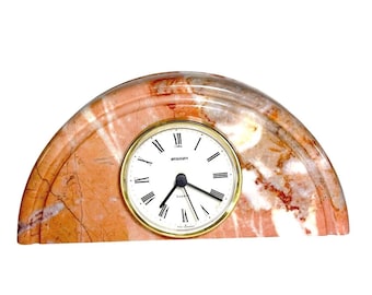 Art Deco Staiger Quartz West Germany Mantel Clock Half-Moon Pink Marble Base