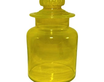 Vintage Takahashi Glass Citrus Yellow Daisy Lid 8" Apothecary Jar/Canister