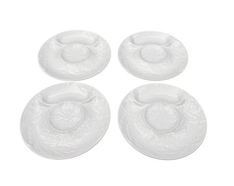 Vintage Gien France White Artichoke Plates, Set of 4