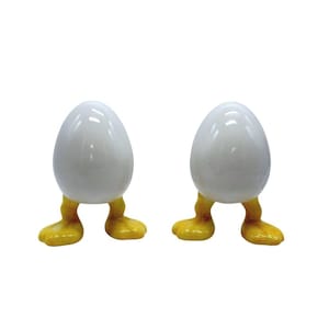 Vintage Italian Ceramic Egg Shaped Salt & Pepper Shakers With Yellow Duck Feet