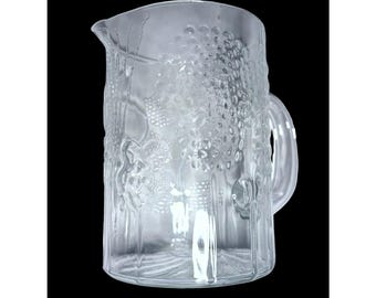 Littala Nuutajarvia Finland Flora Glass Pitcher Oiva Toikka Design Clear Embossed Pattern