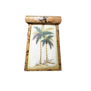 Vintage Bamboo & Wood Palm Tree Plant Stand/ Decorative Storage Container