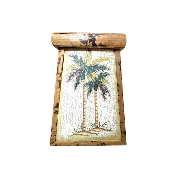 Vintage Bamboo & Wood Palm Tree Plant Stand/ Decorative Storage Container