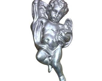 Vintage Pewter Cherub Wall Hanging Figurine Angelic Decor