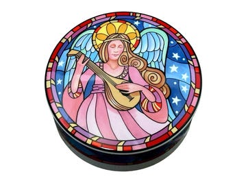 Mikasa Stained Glass Style Herald Angel Porcelain Trinket Lidded Box Japan