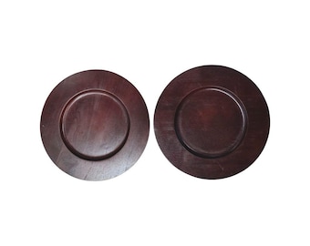 Banana Republic Wood Charger Plates Dark Brown Set of 2 Made In Thailand