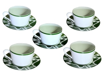 Site Carot Bill Goldsmith New Florida Green Limoges France Cup & Saucer Set of 5