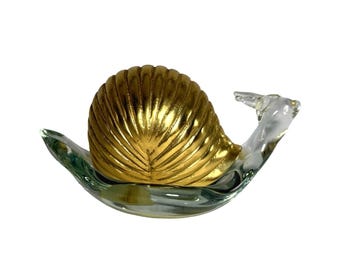 Brass & Glass Snail Figurine Sculpture Decorative Art Collectible 5x2.5 Inches