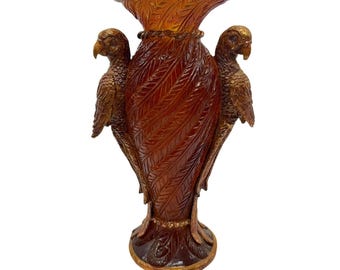 Amber & Gold Resin Parrot Vase With Feathered Textured Body