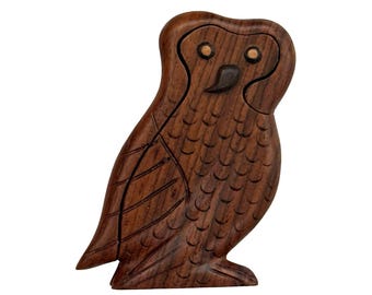 Wood Owl Puzzle Box Unique Decorative Vintage Gift