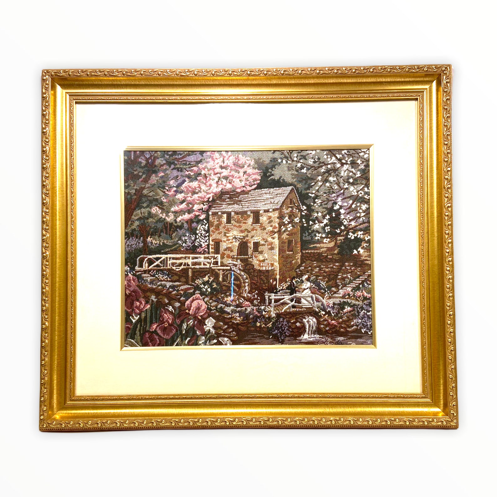 Vintage Framed Glynda Turley Needlepoint Art Titled old Mill Etsy