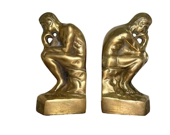 The Thinker Brass Bookend Pair Made In Korea Vintage Decorative Art