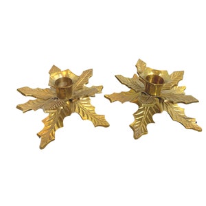 Vintage Brass Holly Leaf/ Poinsettia Holiday Candle Holder