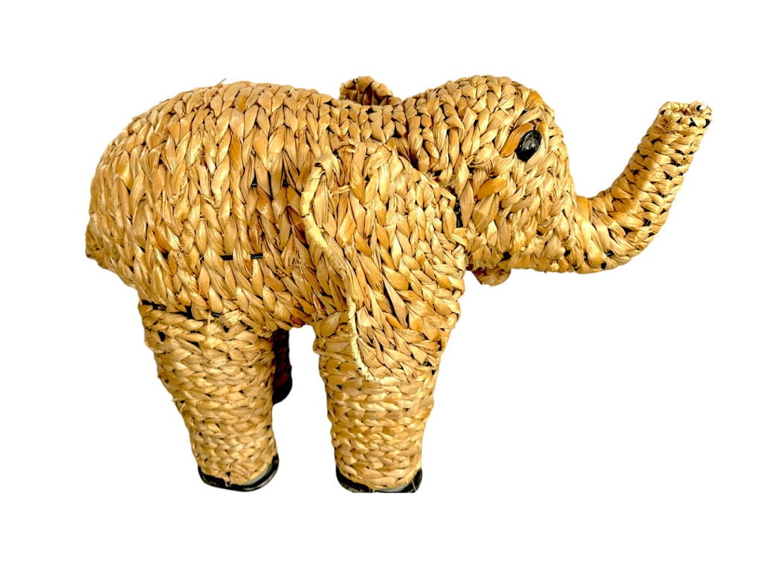 Vintage Woven Wicker Elephant Decor Etsy