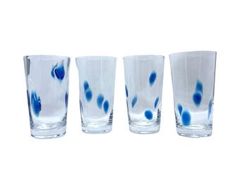Hand-Blown Glass Tumblers Blue Peacock Design 6" Tall - 4