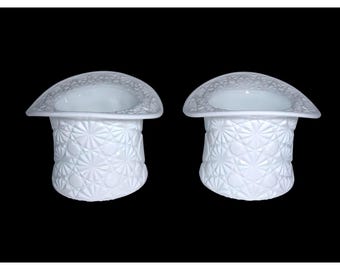 Fenton White Milk Glass Daisy and Button Top Hat Set Of 2