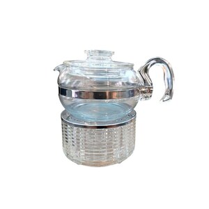 Vintage PYREX Glass Coffee Pot W/ Lid On Silex Candle Warmer Base Clear Vintage