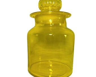 Vintage Takahashi Glass Citrus Yellow Daisy Lid 10" Apothecary Jar/Canister