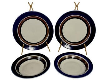 Arabia Finland Saara 2 Cereal Bowls & 2 Salad Plates Set