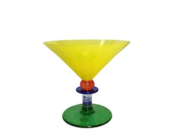 Harlequin Berit Johansson Gense Glass Bowl/Compote Yellow Green Red Blue Signed