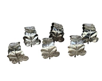 Silver Plated Leaf-Shaped Napkin Rings Table Decor - Set of 6