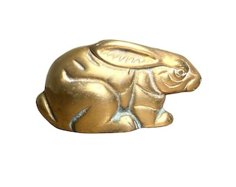 Vintage Brass Rabbit Figurine Paperweight Gold Finish