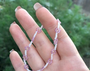 Classic Beaded Daisy Chain Bracelet - Handmade Stretchy Cord - Multiple Colors Available! Crystal Tones